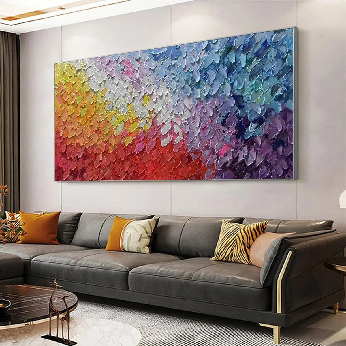 CHROMATIC FLOW: Colorful Abstract Painting, Textured Impasto, Panoramic Canvas, Modern Wall Art - Image 7