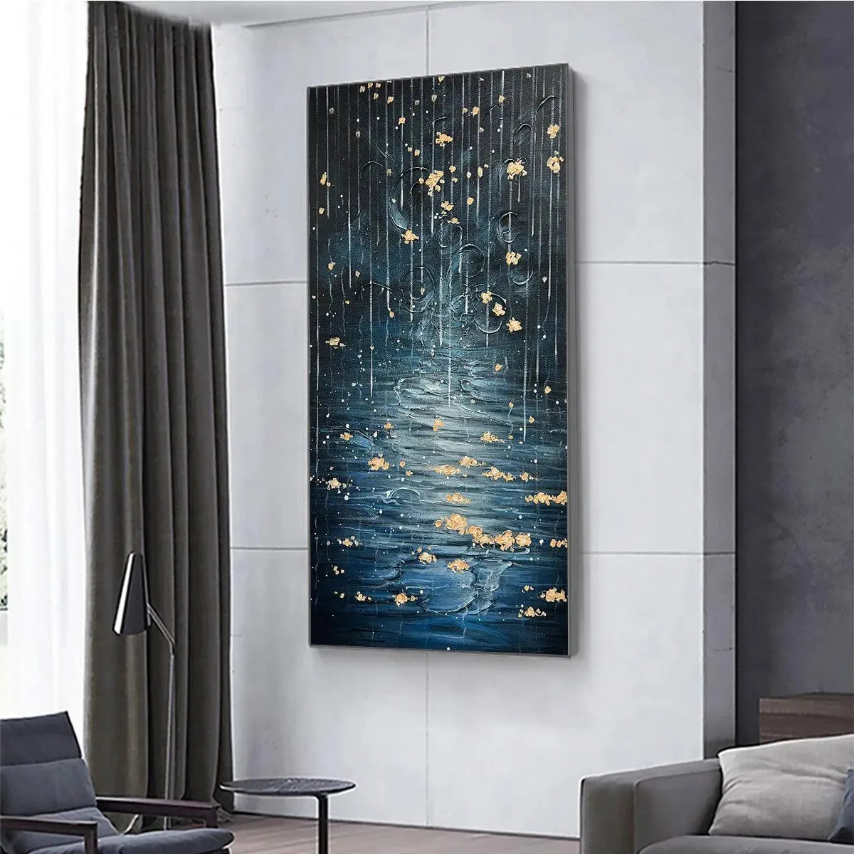GOLDEN FALLS: Abstract Waterfall Painting, Blue and Gold, Vertical Canvas, Modern Wall Art - Image 7