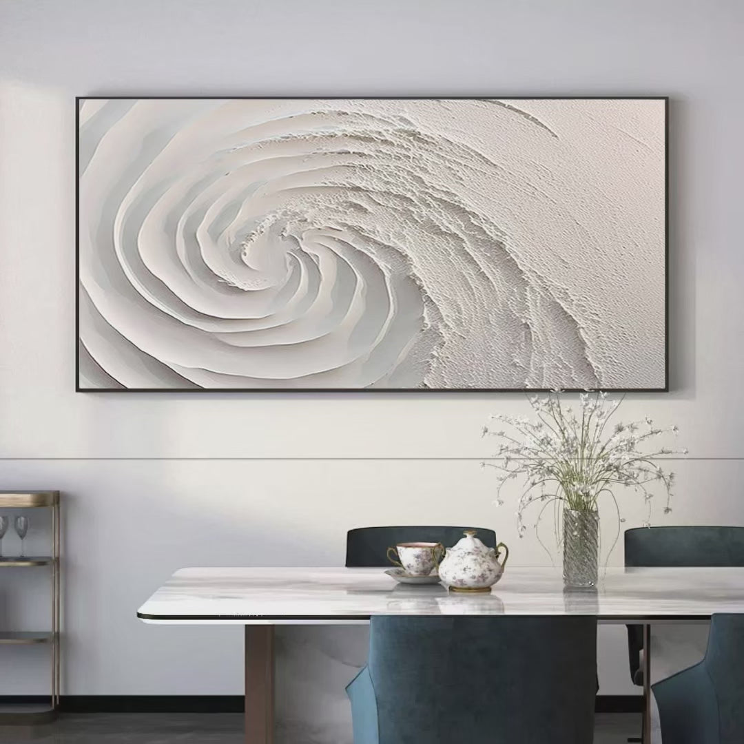 WHIRLWIND: Textured White Abstract Swirl Painting for Living Room - Image 3