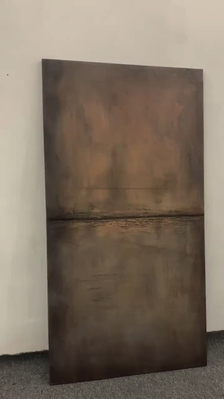 UMBER ABSTRACT LANDSCAPE: Abstract Painting in Brown - Image 3