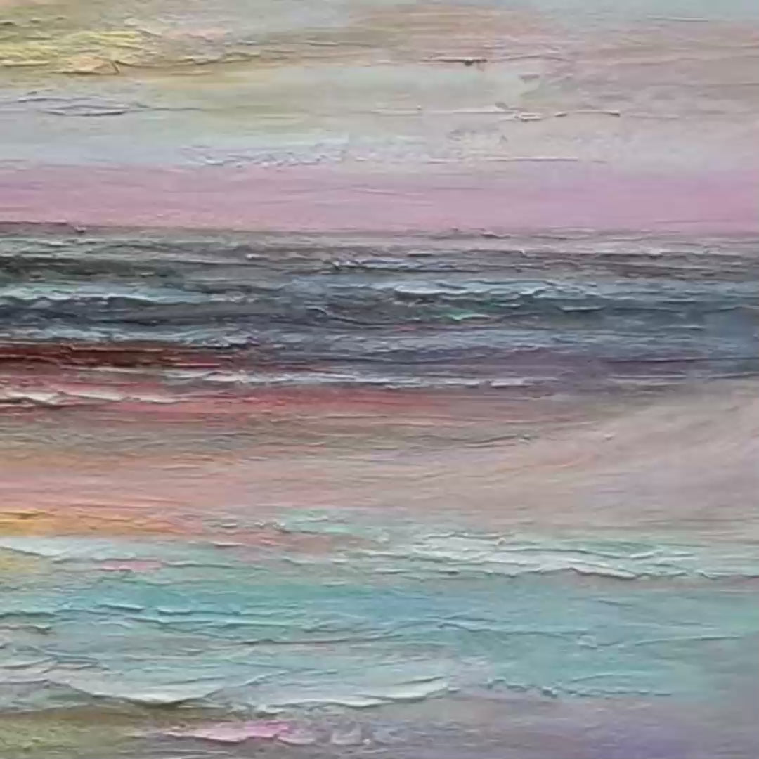 SERENE SUNSET: Panoramic Seascape Painting, Textured Wall Art, Horizontal Canvas, Beach Decor - Image 3