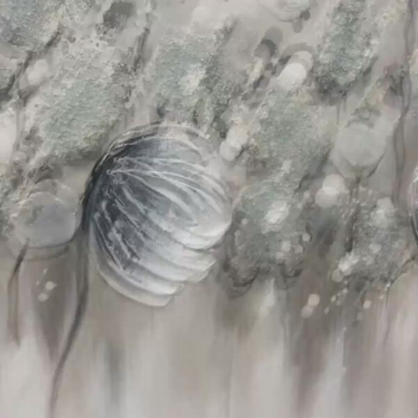 SILVER MIST: Minimalist Floral Oil Painting in Silver and Grey