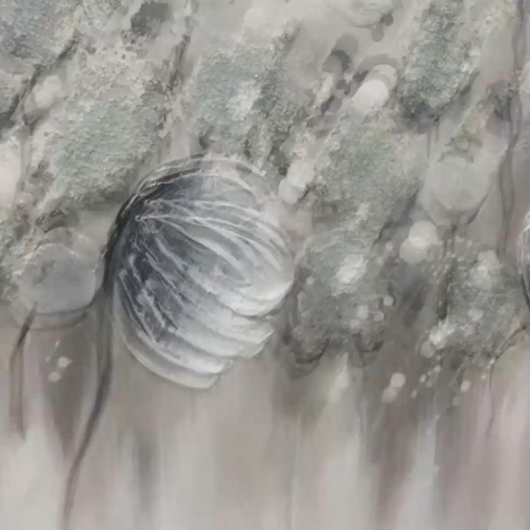 SILVER MIST: Minimalist Floral Oil Painting in Silver and Grey - Image 3