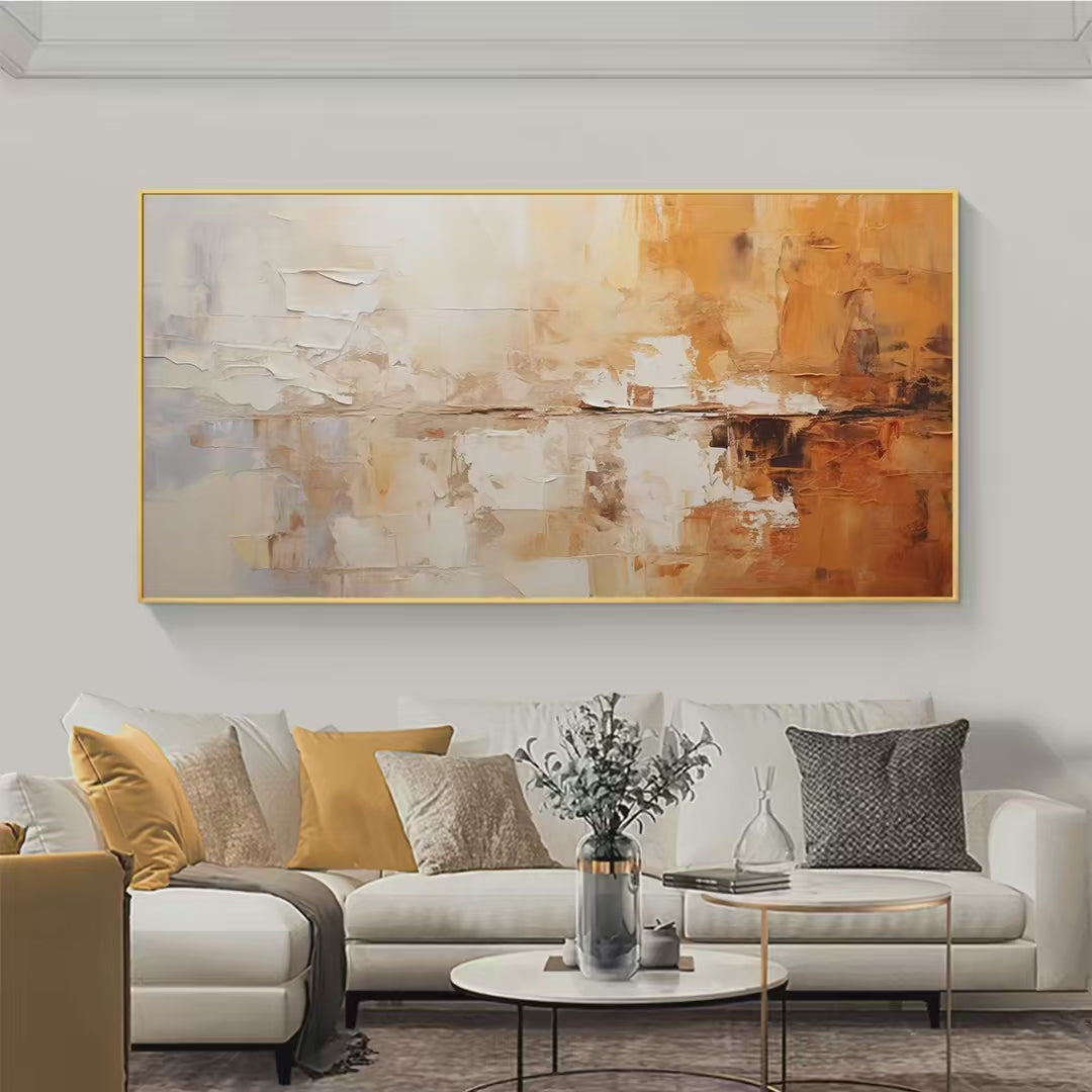 DESERT DUSK: Panoramic Abstract Painting in Orange and Beige, Textured Canvas, Modern Wall Art - Image 4