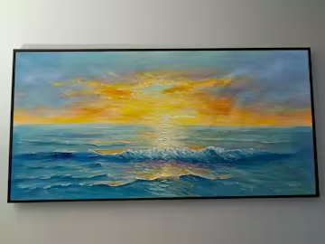 GOLDEN HORIZON: Panoramic Coastal Sunset Oil Painting photo review