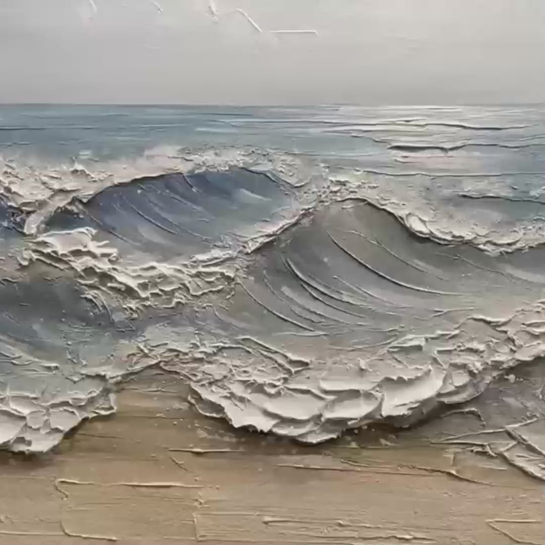 OCEAN'S EMBRACE: Textured Seascape Painting, Impasto Wall Art, Horizontal Canvas, Ocean Decor - Image 3