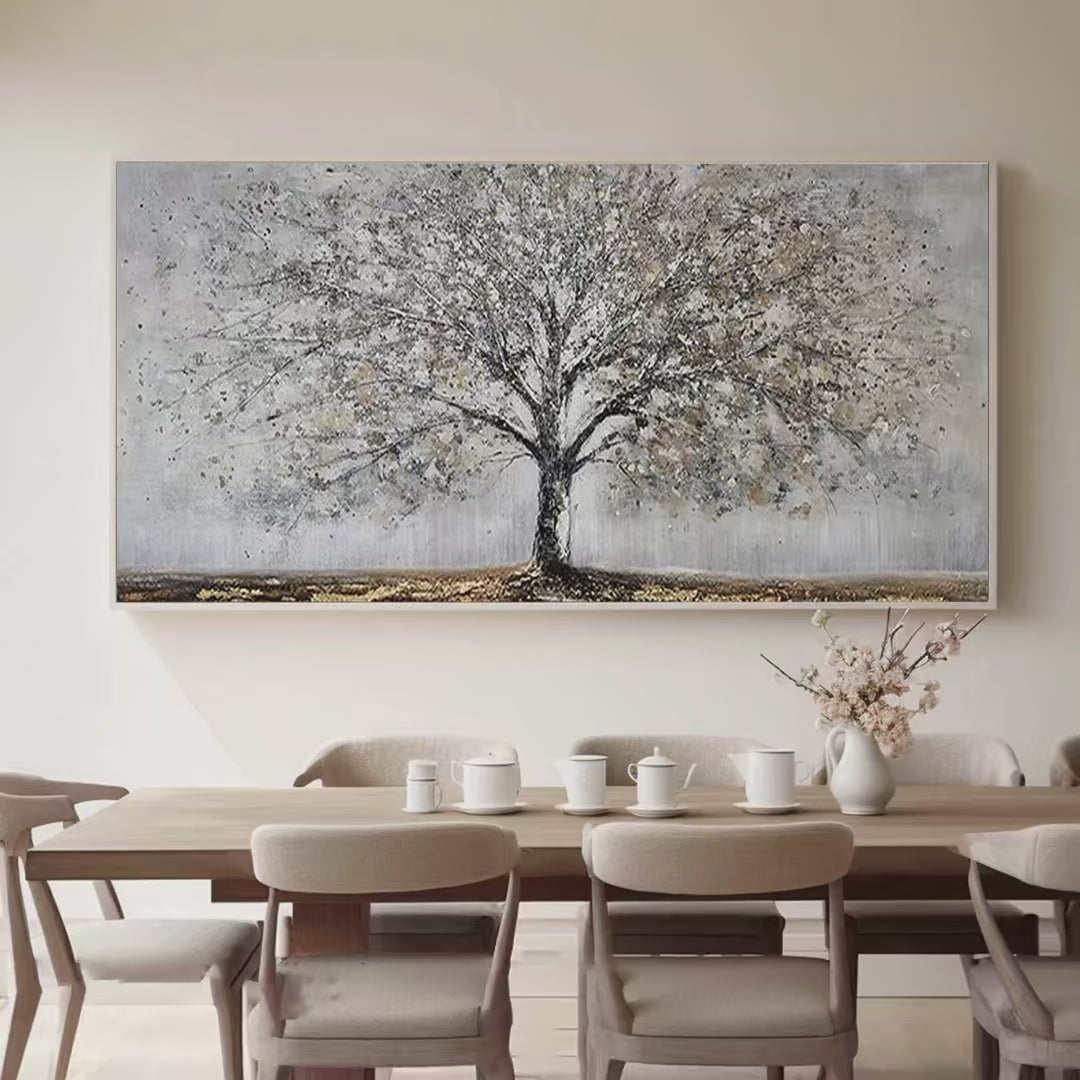 SILVER BIRCH: Textured Tree Painting in Grey and Gold - Image 2