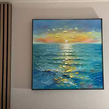 GOLDEN HOUR: Textured Sunset Seascape Oil Painting photo review