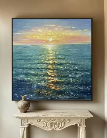 GOLDEN HOUR: Textured Sunset Seascape Oil Painting photo review