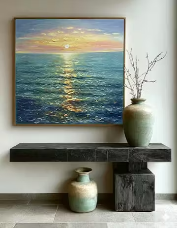 GOLDEN HOUR: Textured Sunset Seascape Oil Painting photo review