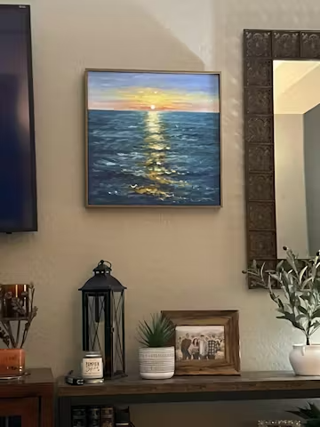 GOLDEN HOUR: Textured Sunset Seascape Oil Painting photo review