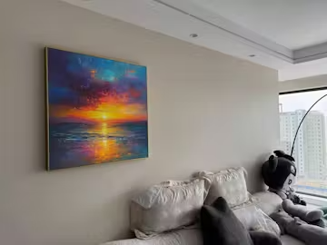 GOLDEN HOUR: Vibrant Sunset Seascape Oil Painting photo review