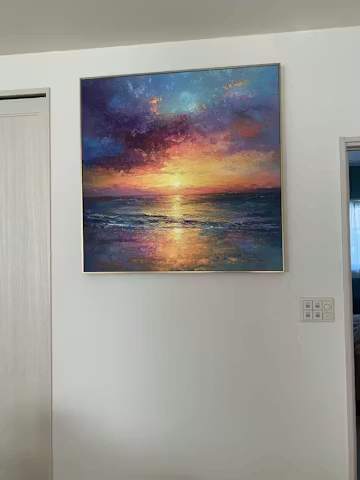 GOLDEN HOUR: Vibrant Sunset Seascape Oil Painting photo review