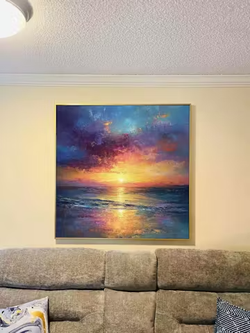 GOLDEN HOUR: Vibrant Sunset Seascape Oil Painting photo review