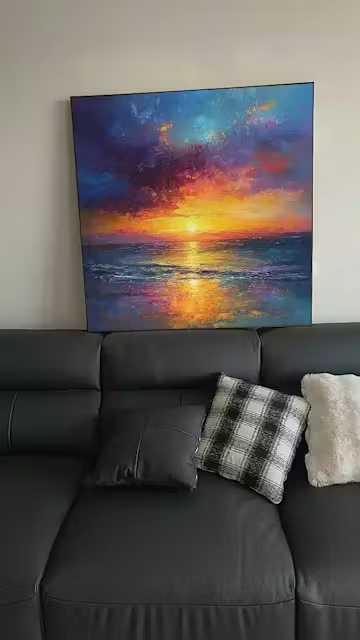 GOLDEN HOUR: Vibrant Sunset Seascape Oil Painting photo review