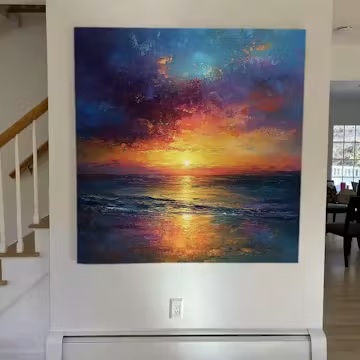 GOLDEN HOUR: Vibrant Sunset Seascape Oil Painting photo review