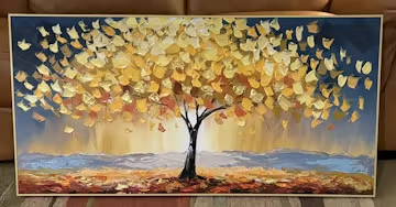 GOLDEN MAJESTY: Textured Impasto Golden Tree Oil Painting photo review