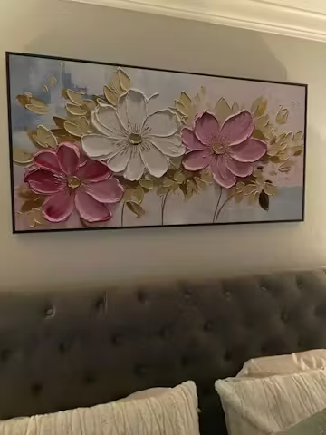 GOLDEN PETALS: Textured Panoramic Floral Oil Painting photo review