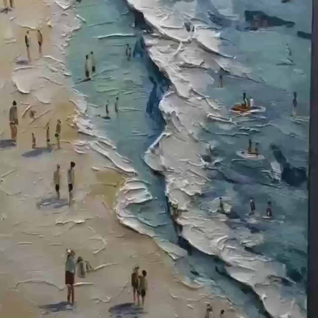 SUNLIT TIDELINE: Textured Palette Knife Beach Scene Painting - Image 3