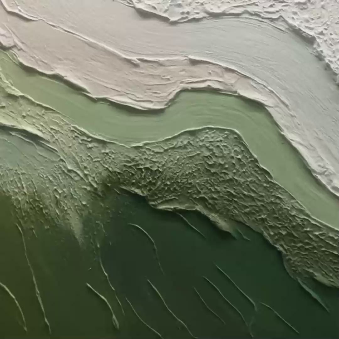 EMERALD FLOW: Textured Abstract Landscape Painting, Green and White Wall Art, Panoramic Canvas, Nature-Inspired Decor - Image 3