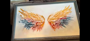 GOLDEN WINGS: Panoramic Angel Wings Painting, Textured Wall Art, Gold, Beige, Living Room, Bedroom photo review