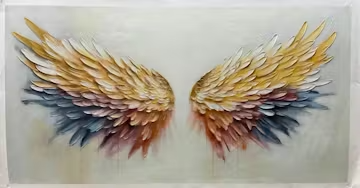 GOLDEN WINGS: Panoramic Angel Wings Painting, Textured Wall Art, Gold, Beige, Living Room, Bedroom photo review