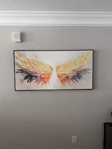 GOLDEN WINGS: Panoramic Angel Wings Painting, Textured Wall Art, Gold, Beige, Living Room, Bedroom photo review
