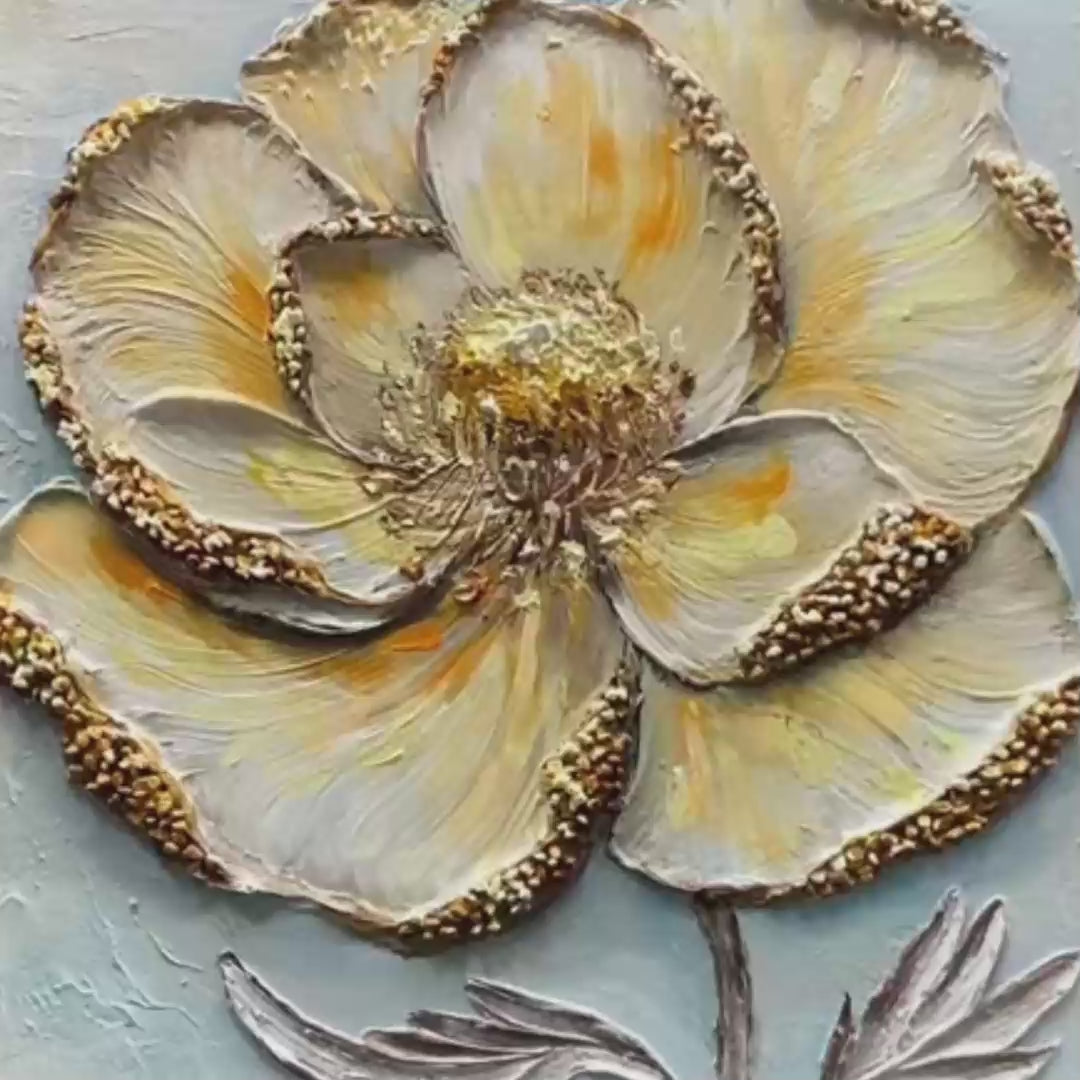 GOLDEN BLOOM: Textured Impasto Floral Oil Painting with Gold Accents - Image 3