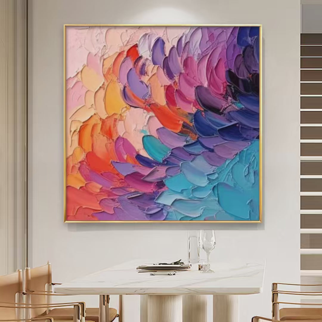 RAINBOW WAVES: Textured Abstract Painting, Impasto Wall Art, Square Canvas, Modern Decor - Image 2