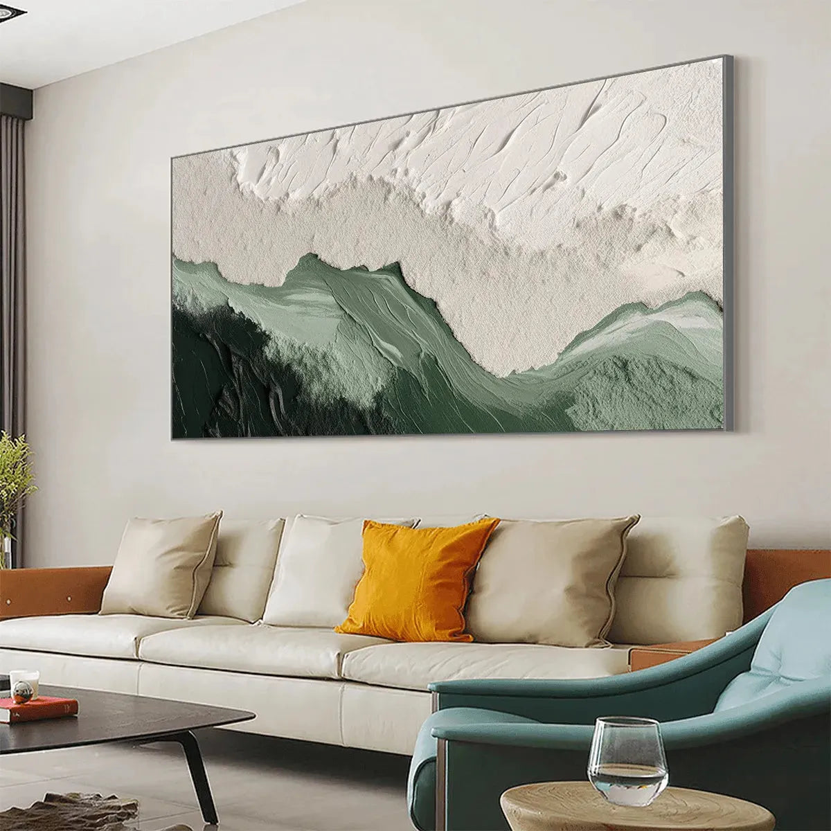 SAGE RIVER: Green and White Abstract Landscape Impasto Painting for Living Room - Image 9