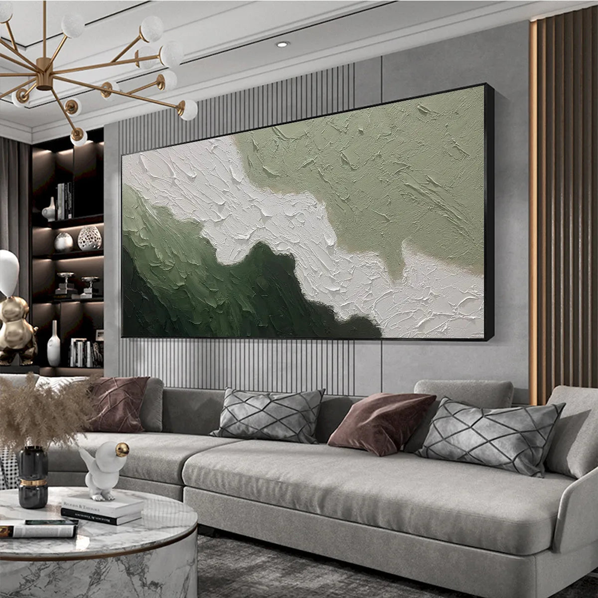 EMERALD FLOW: Textured Abstract Landscape Painting in Greens and White - Image 8