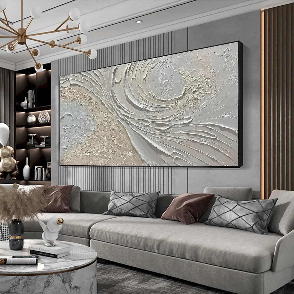 WHISPERS OF THE WIND: Panoramic Textured Abstract Painting in Neutral Tones, Modern Wall Art, Beige and Grey - Image 9