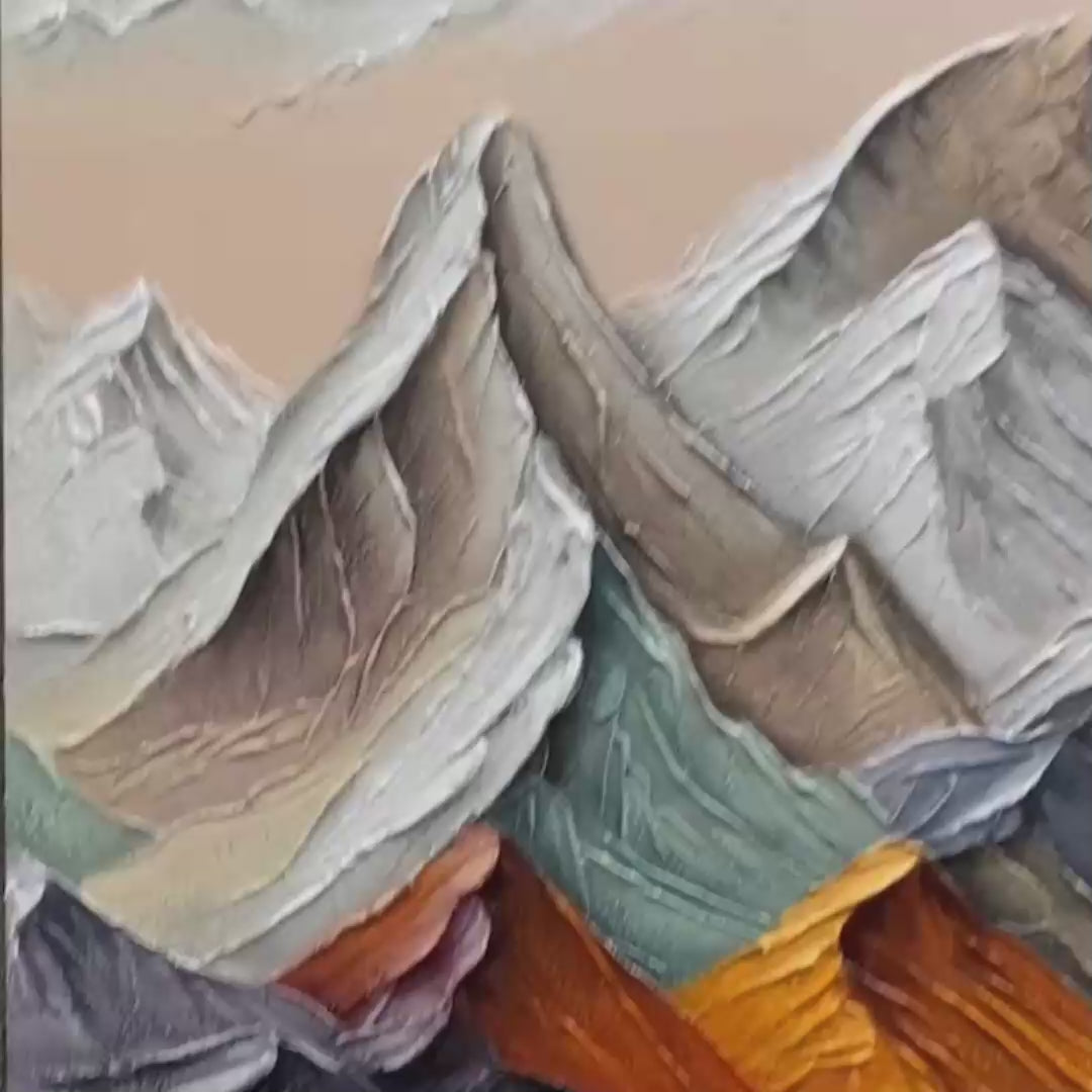 MAJESTIC PEAKS: Textured Impasto Mountain Landscape Painting in Earthy Tones - Image 3