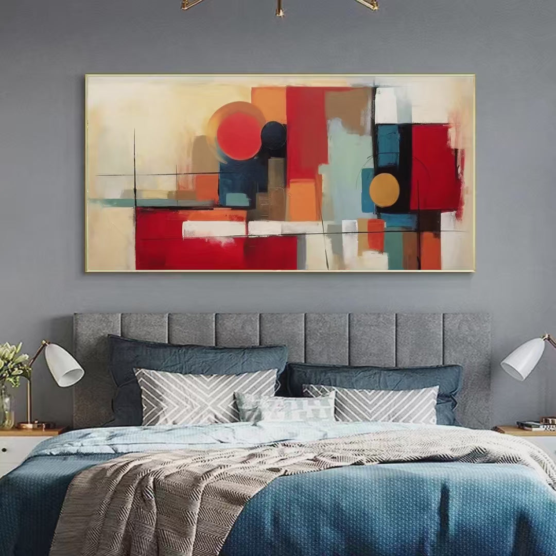 URBAN GEOMETRY: Minimalist Abstract Painting in Red and Gold - Image 3