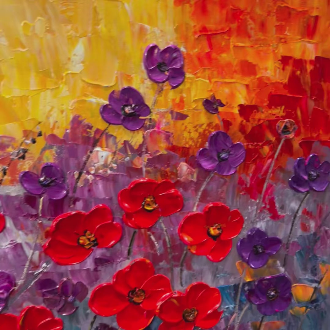POPPY FIELD SYMPHONY: Textured Impasto Floral Oil Painting - Image 4