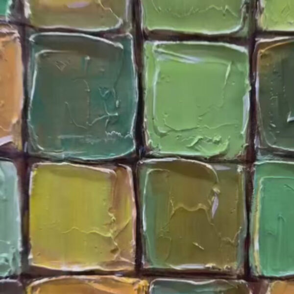 EMERALD MOSAIC: Textured Abstract Green and Gold Oil Painting