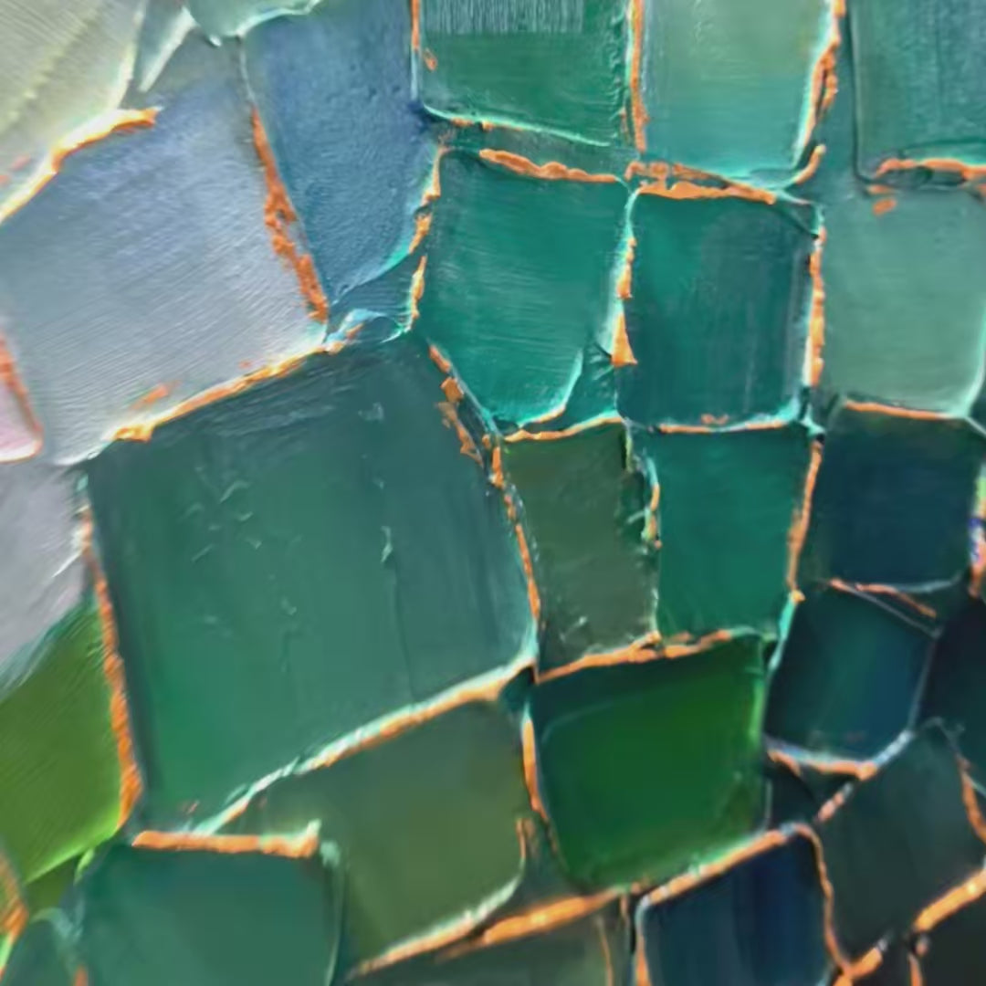 EMERALD MOSAIC: Textured Abstract Landscape Oil Painting - Image 3
