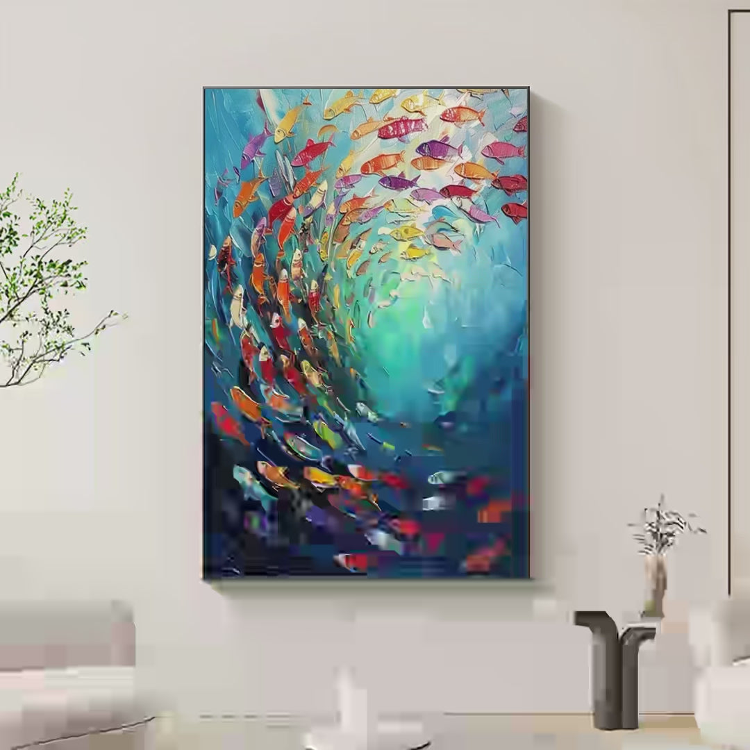 WHIRLPOOL OF FISH: Colorful School of Fish Painting - Image 4