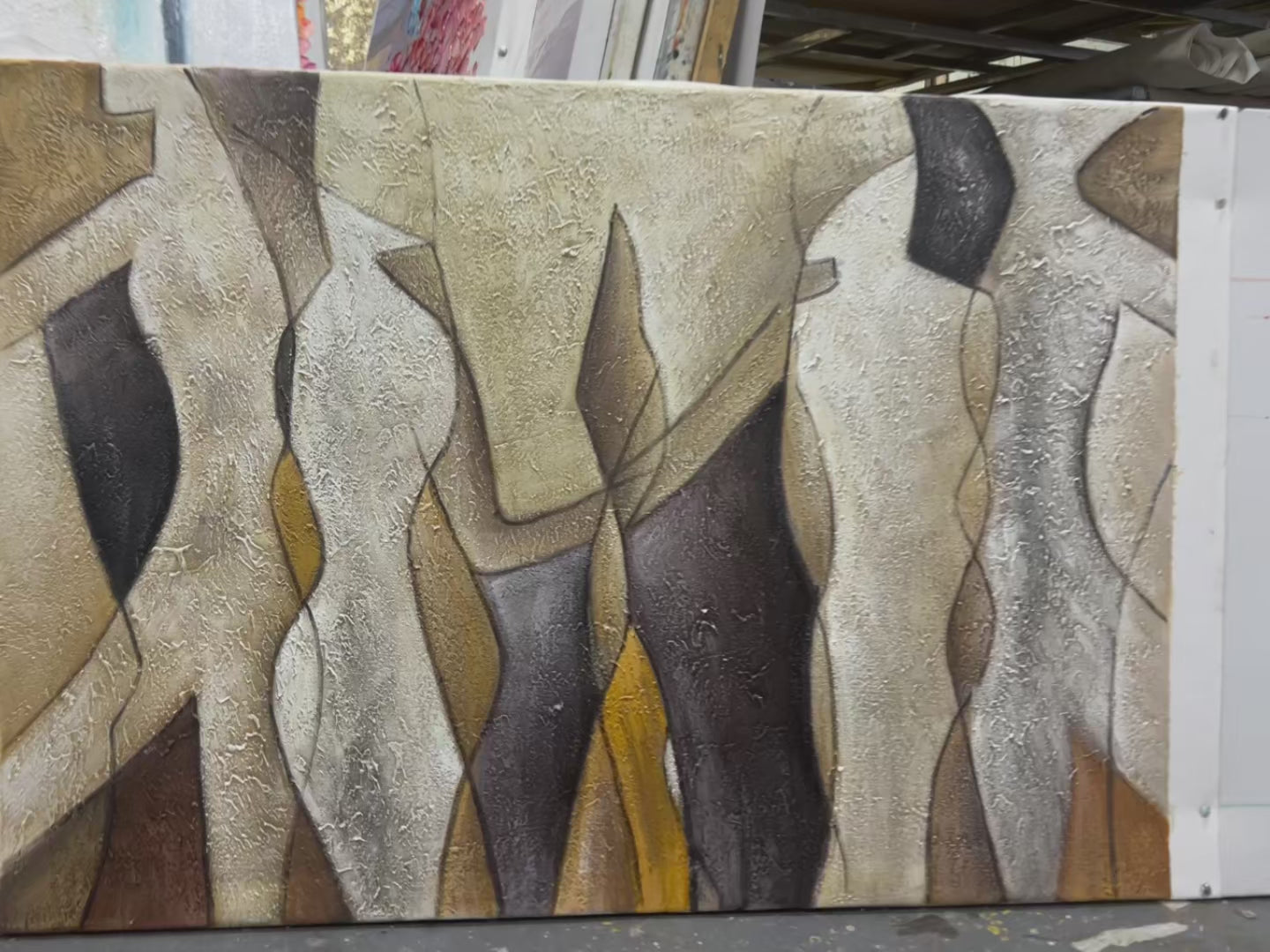 ABSTRACT FIGURES: Textured Abstract Figures Painting, Beige and Brown Wall Art, Horizontal Canvas, Modern Decor - Image 4