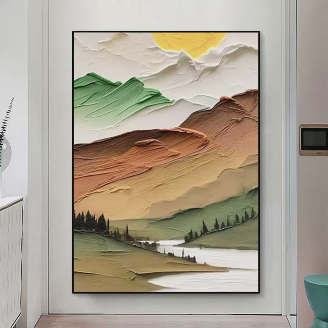 GOLDEN VALLEY: Textured Mountain Landscape Painting, Green and Gold Wall Art, Vertical Canvas, Impasto Decor - Image 2