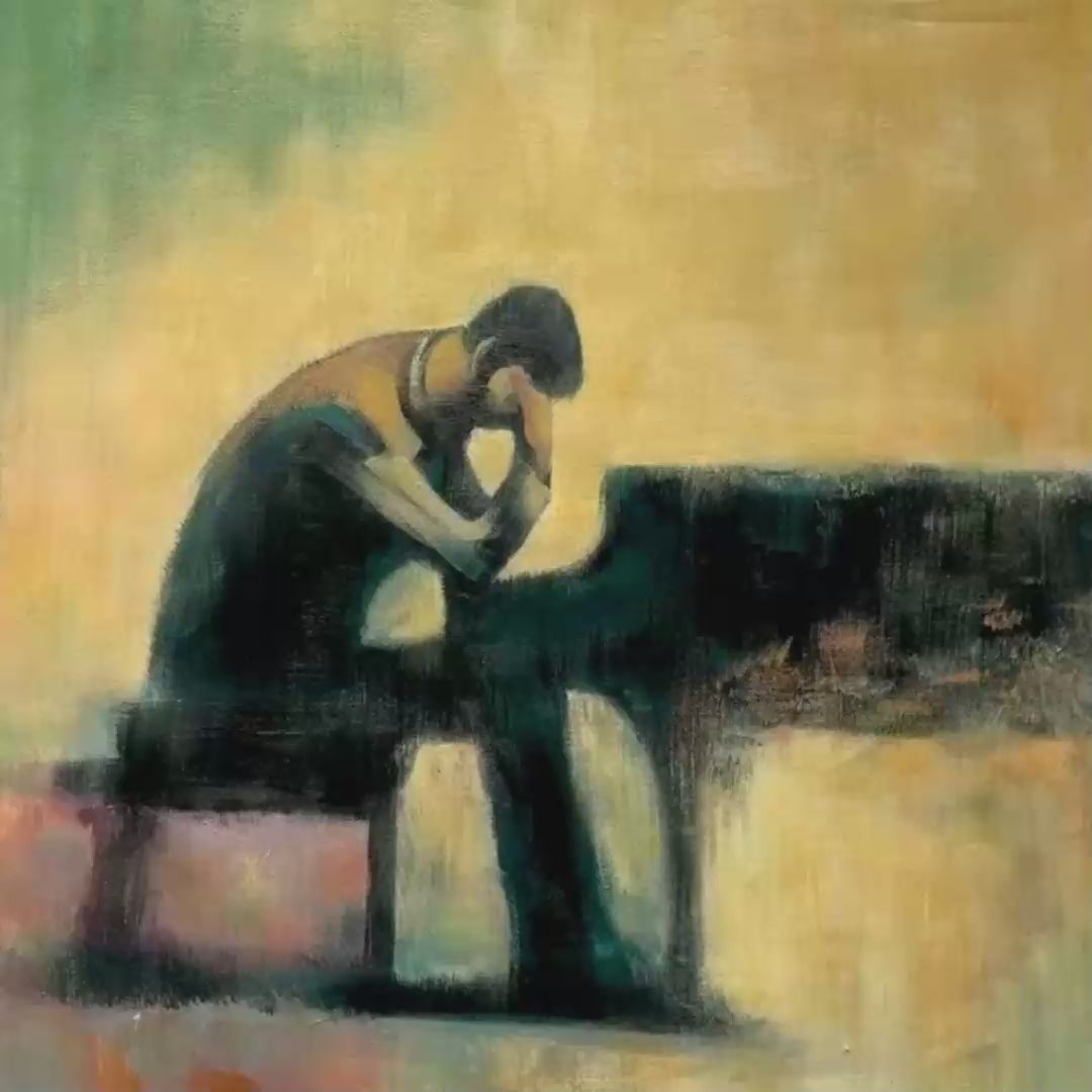 SOLITUDE SONATA: Expressive Figurative Piano Oil Painting - Image 3
