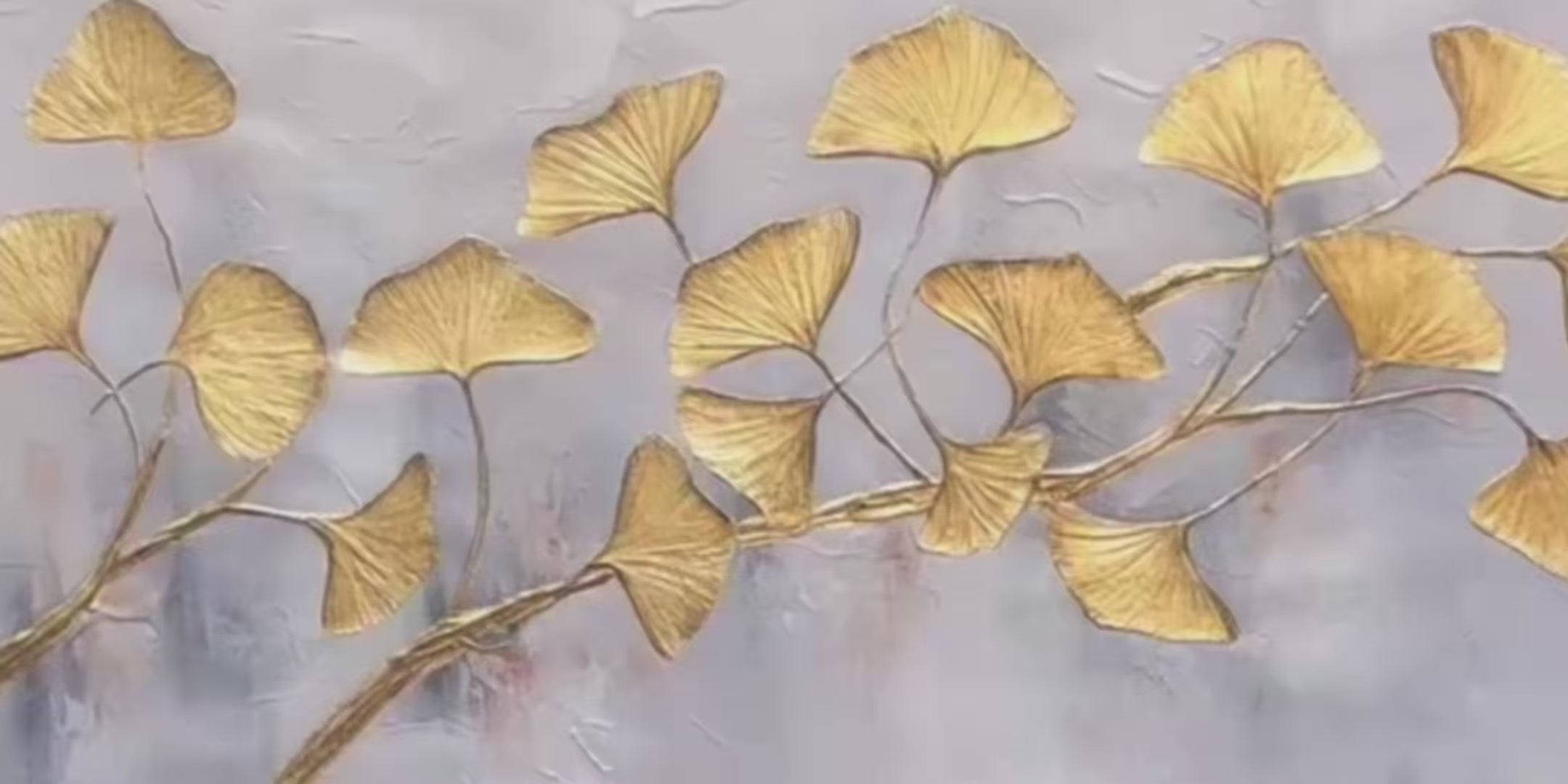 GOLDEN WHISPERS: Textured Ginkgo Leaf Oil Painting in Gold - Image 4