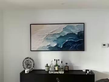 OCEAN WHISPERS: Textured Seascape Painting, Ocean Waves, Blue and White, Living Room, Bedroom photo review