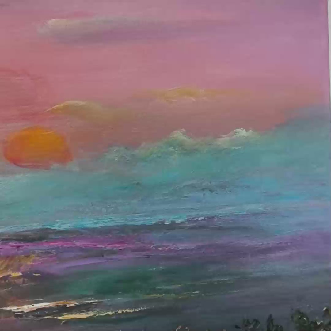 Ready to Ship | Watercolor Sunset | 20''x40'' | 50x100cm | Frameless - Image 3