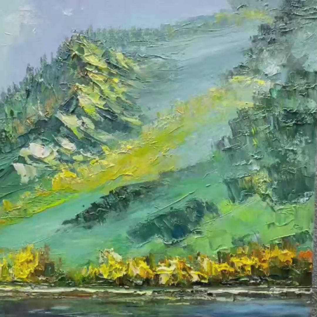 ALPINE REFLECTION: Panoramic Landscape Painting of a Mountain Lake - Image 3