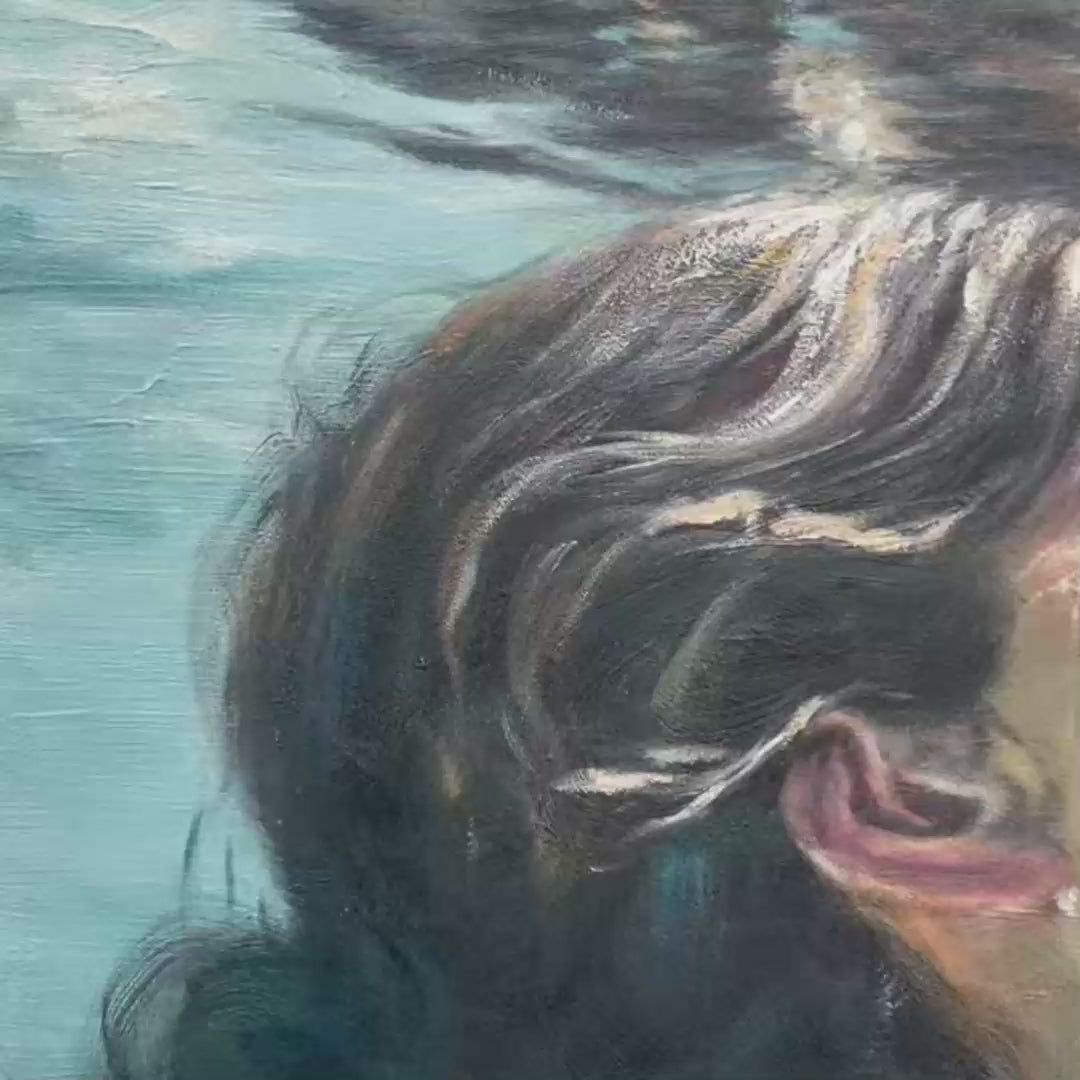 SUBMERGED SERENITY: Figurative Underwater Portrait Oil Painting - Image 3
