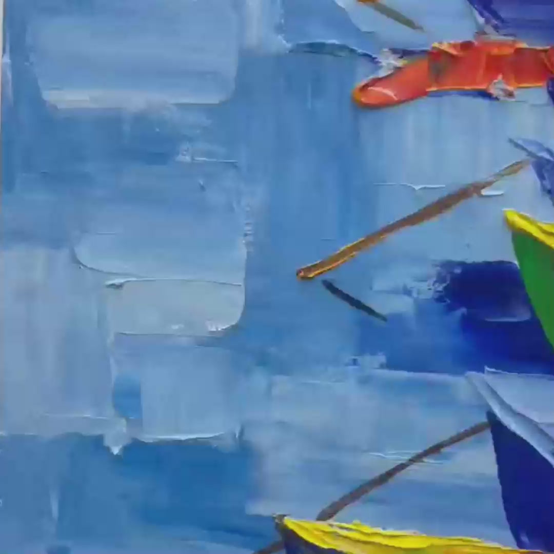 RAINBOW HARBOR: Vibrant Impasto Boatscape Oil Painting - Image 3