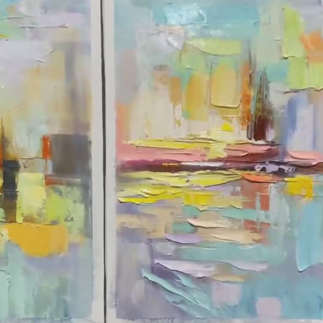 ABSTRACT SEASCAPE TRIPTYCH: Impasto Seascape Painting Set of 3 - Image 3