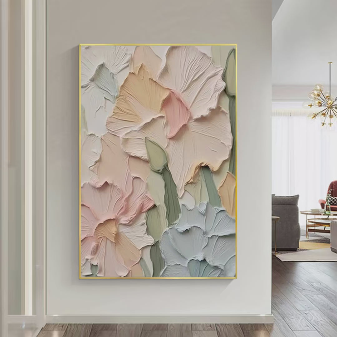 PASTEL PETALS: Textured Impasto Floral Painting, 3D Flower Wall Art, Square Canvas, Romantic Decor - Image 3
