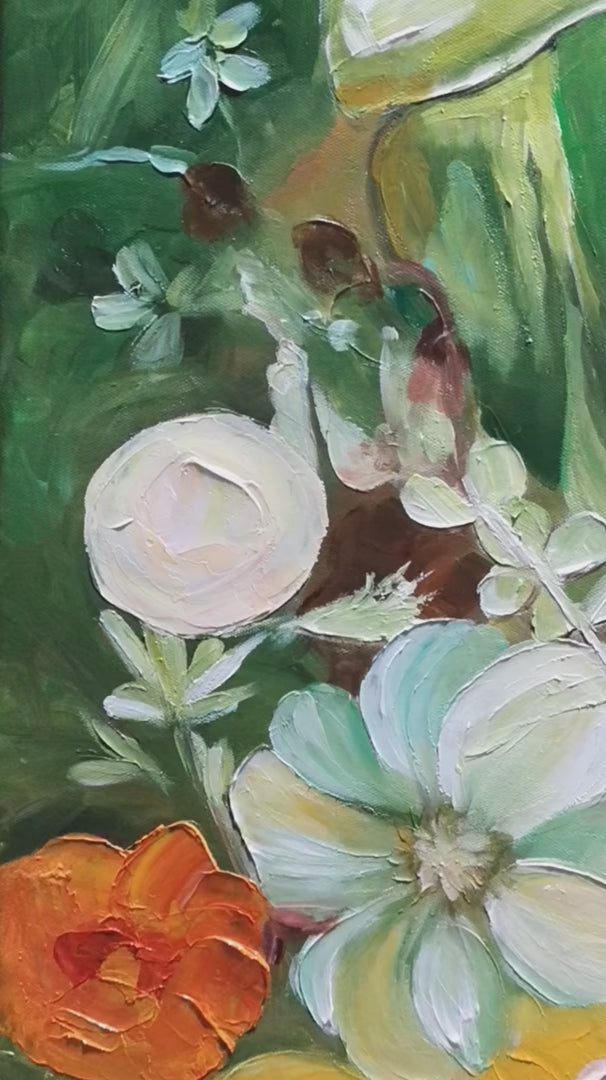 GARDEN'S GRACE: Textured Floral Still Life Oil Painting - Image 4